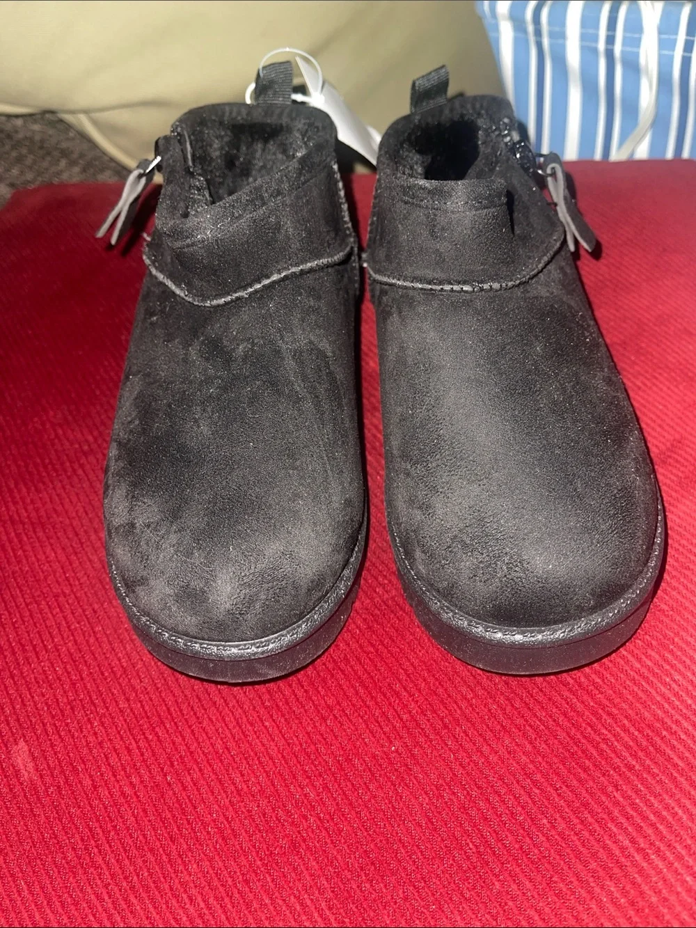 Kids Black Faux-Suede Ankle Boots with Side Zip